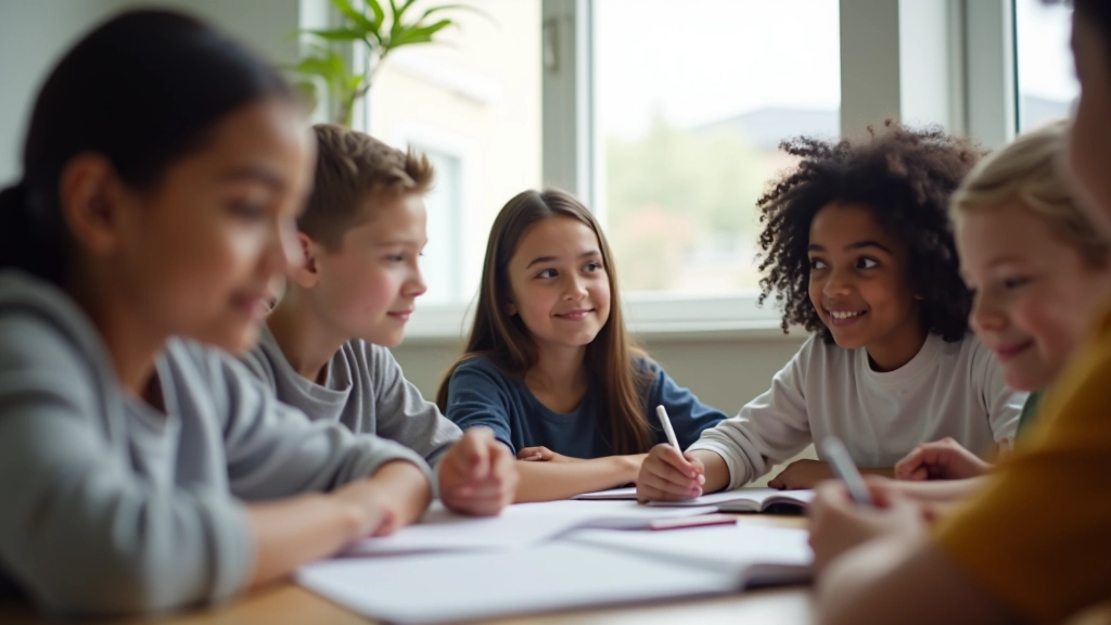 Students engaged in collaborative learning in a modern classroom setting