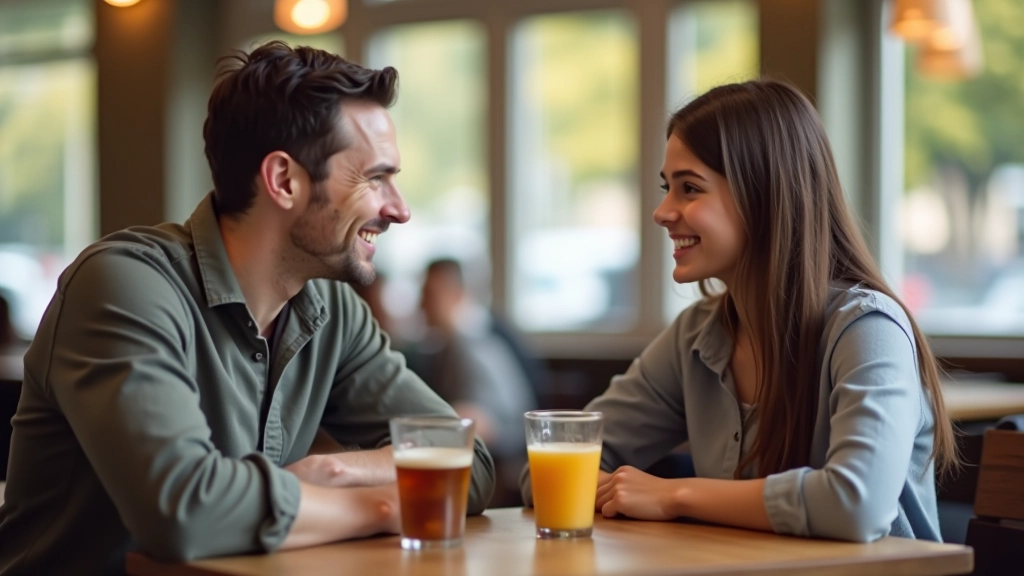 Parent and teenager having a relaxed conversation at a coffee shop, talking naturally about interests and future possibilities