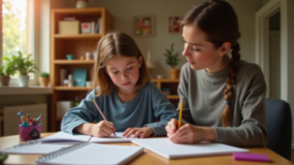 Student working on homework at home with parent providing support nearby